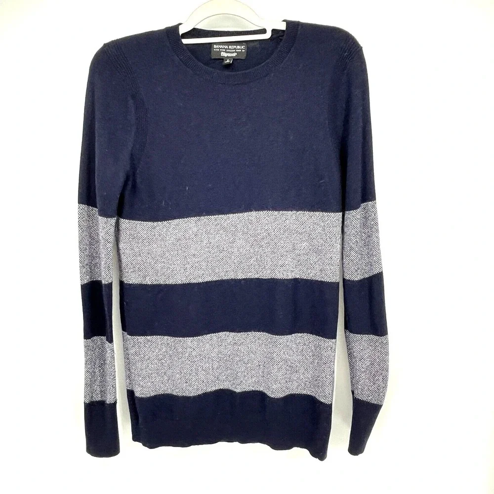 Banana Republic Filpucci Sweater Mens Small Navy Blue Stripe Crew Italian Yarn